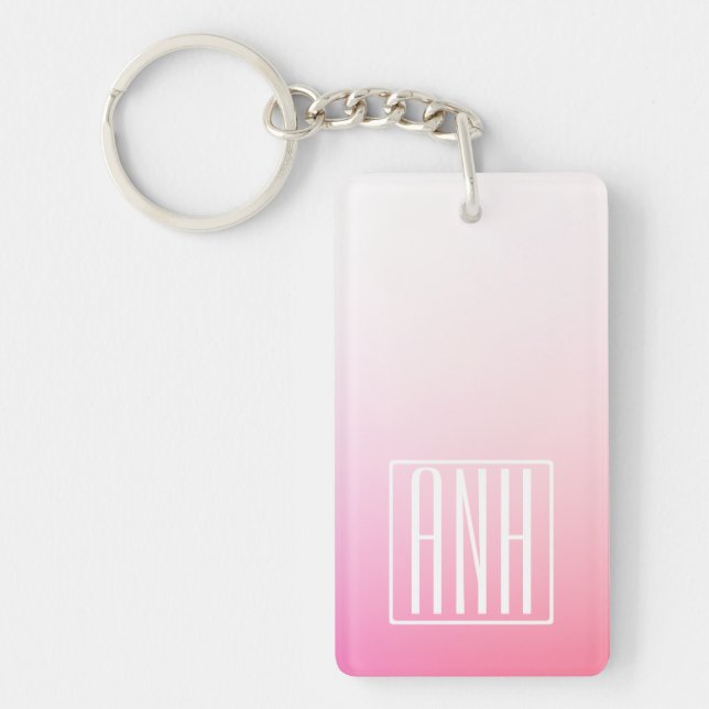 Fading Pinks Ombre Gradation & Your Initials Keychain (Front)