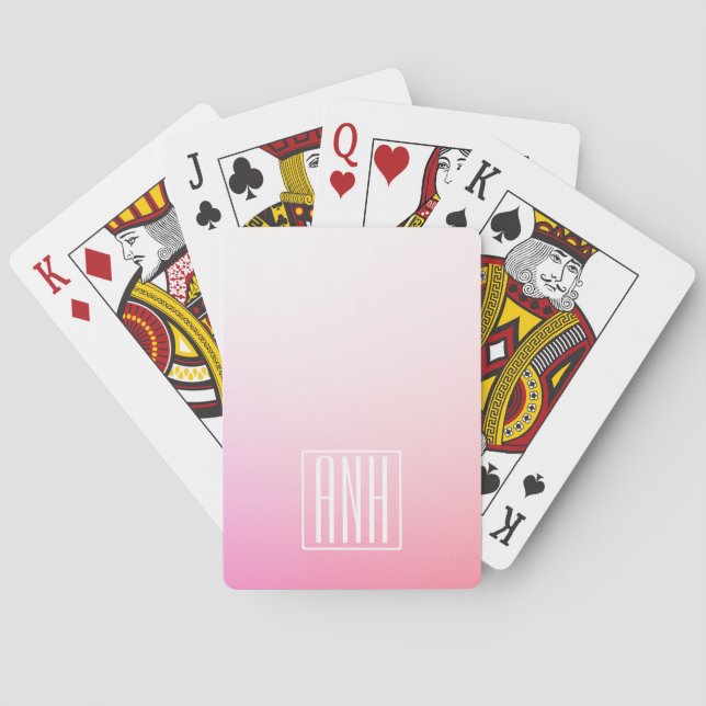 Fading Pinks Ombre Gradation & Your Initials Poker Cards (Back)