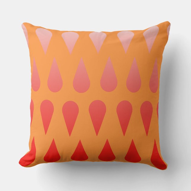 Fading Red Raindrops in Orange Gradient Throw Pillow (Front)