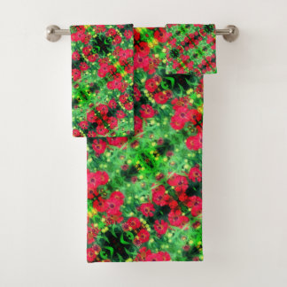 Fading Red Zinnia Flowers Abstract Pattern Bath Towel Set
