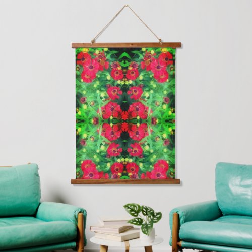 Fading Red Zinnia Flowers Abstract Pattern   Hanging Tapestry