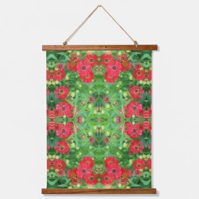 Fading Red Zinnia Flowers Abstract Pattern   Hanging Tapestry (Front)