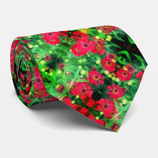 Fading Red Zinnia Flowers Abstract Pattern        Neck Tie (Rolled)