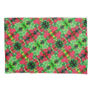 Fading Red Zinnia Flowers Abstract Pattern Pillow Case