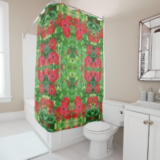 Fading Red Zinnia Flowers Abstract Pattern    Shower Curtain