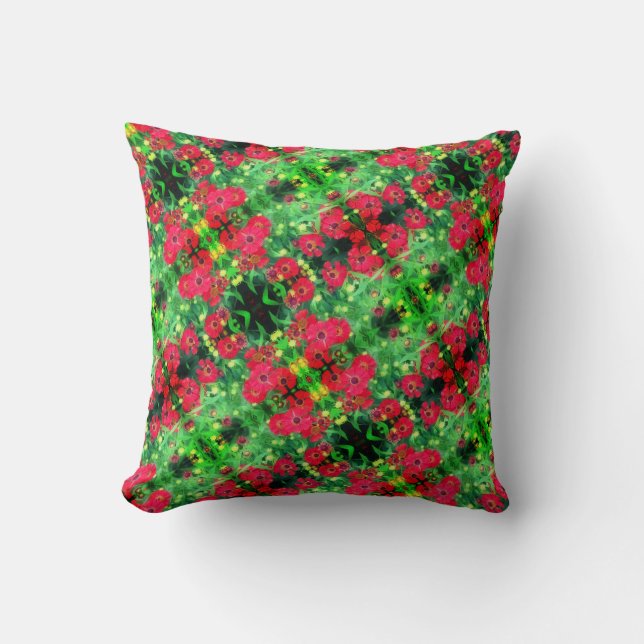 Fading Red Zinnia Flowers Abstract Pattern  Throw Pillow (Front)