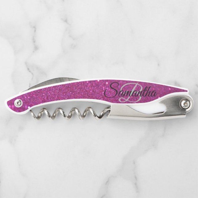 Fading Stylish Monogram Glitter Waiter's Corkscrew (Back)