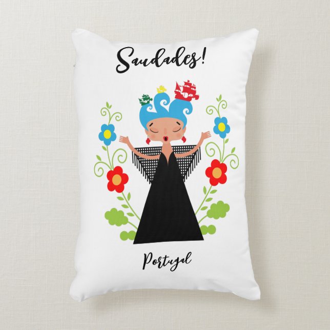 Fado woman singer with Portuguese caravel ships  Accent Pillow (Front(Vertical))