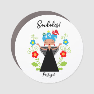 Fado woman singer with Portuguese caravel ships Car Magnet