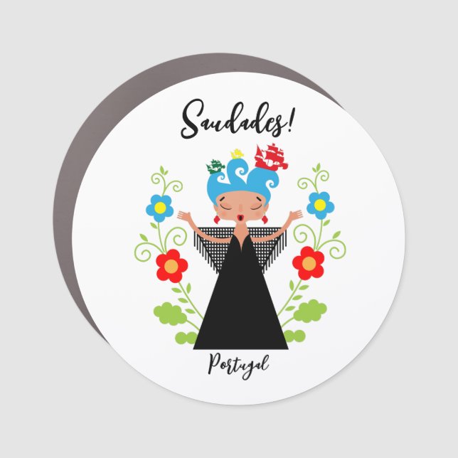Fado woman singer with Portuguese caravel ships  Car Magnet (Front)