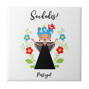 Fado woman singer with Portuguese caravel ships  Ceramic Tile