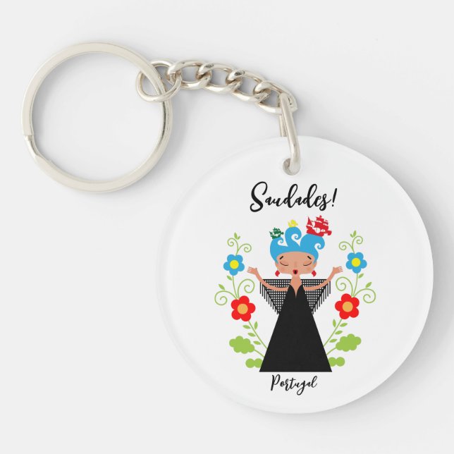 Fado woman singer with Portuguese caravel ships  Keychain (Front)