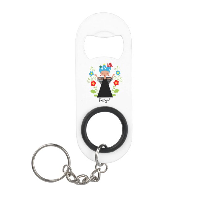Fado woman singer with Portuguese caravel ships Keychain Bottle Opener (Front)