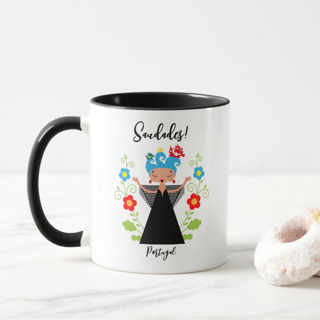 Fado woman singer with Portuguese caravel ships Mug (With Donut)