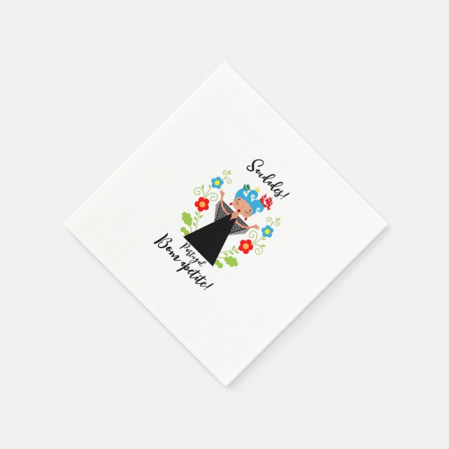 Fado woman singer with Portuguese caravel ships   Napkins (Corner)