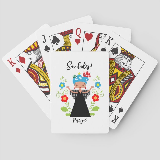 Fado woman singer with Portuguese caravel ships  Poker Cards (Back)