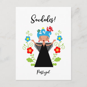 Fado woman singer with Portuguese caravel ships Postcard