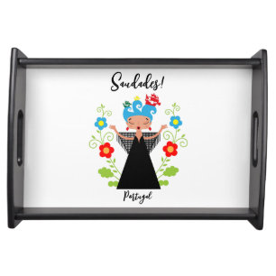 Fado woman singer with Portuguese caravel ships  Serving Tray