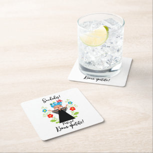 Fado woman singer with Portuguese caravel ships Square Paper Coaster