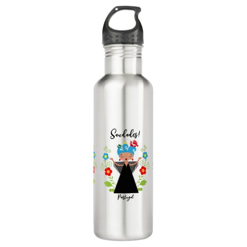 Fado woman singer with Portuguese caravel ships    Stainless Steel Water Bottle