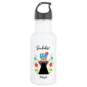 Fado woman singer with Portuguese caravel ships  Stainless Steel Water Bottle