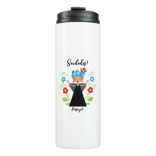 Fado woman singer with Portuguese caravel ships  Thermal Tumbler