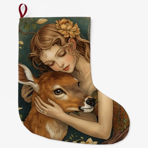 Faerie Embrace-Nature's tender heart Large Christmas Stocking