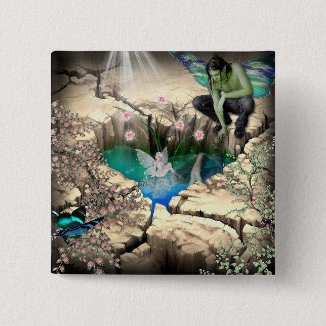 Faerie in Elven Pond Pinback Button (Front)