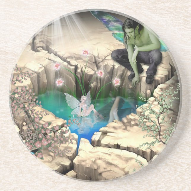 Faerie in Elven Pond Sandstone Coaster (Front)