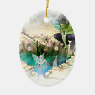 Faerie in Elven Pond Vignette Ceramic Ornament