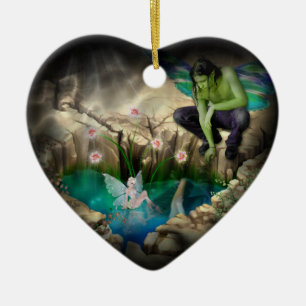 Faerie in Elven Pond Vignette Ceramic Ornament
