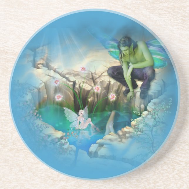 Faerie in Elven Pond Vignette Drink Coaster (Front)
