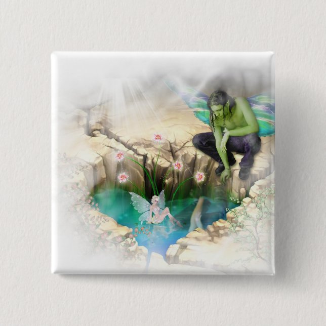 Faerie in Elven Pond Vignette Pinback Button (Front)