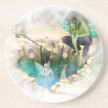 Faerie in Elven Pond Vignette Sandstone Coaster