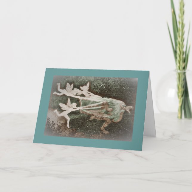 Faeries Catching Nisse (gnome) Holiday Card (Front)