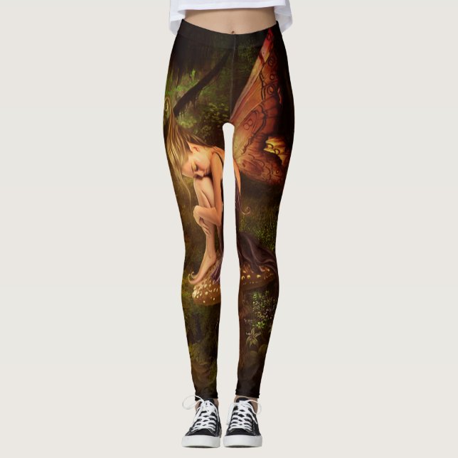 faeries unicorns mushrooms forest magical leggings (Front)