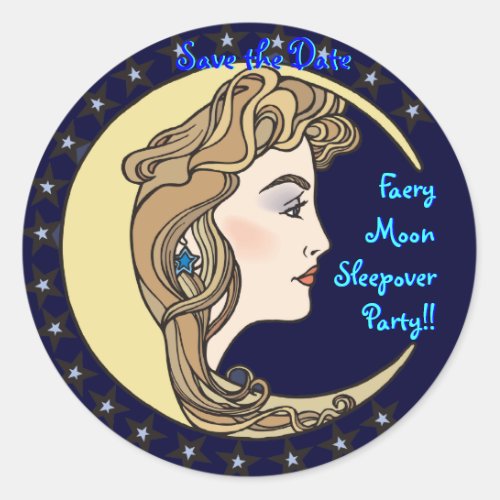 Faery Moon Sleepover Party envelope sealer Classic Round Sticker