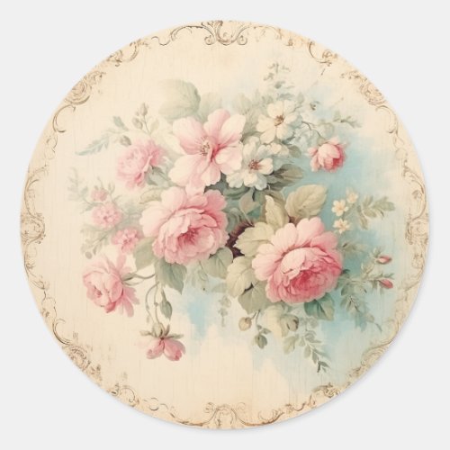 Faint Ephemera Pink Shabby Chic Classic Round Sticker