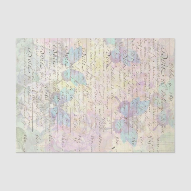 Faint Script with Butterflys Decoupage Tissue Paper (Front)