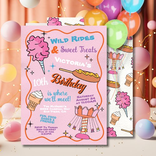 Fair Carnival Amusement park Circus Birthday Pink Invitation