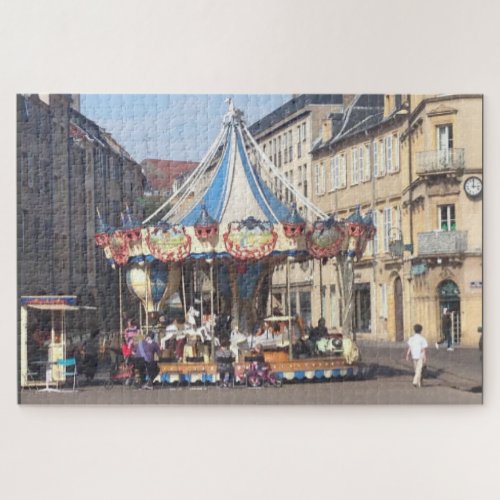 Fair Ground Roundabout in an Ancient French Town Jigsaw Puzzle