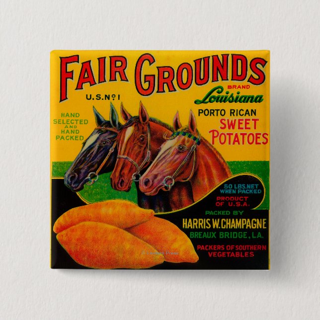Fair Grounds Yam LabelBreaux Bridge, LA Pinback Button (Front)