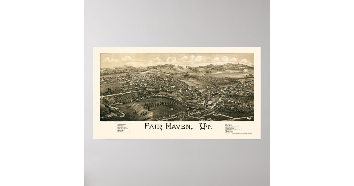 Fair Haven, VT Panoramic Map 1886 Poster Zazzle