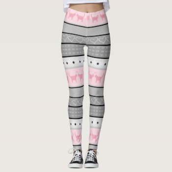 Fair Isle Cat Pattern  Grey & Pink Leggings by K2Pphotography at Zazzle