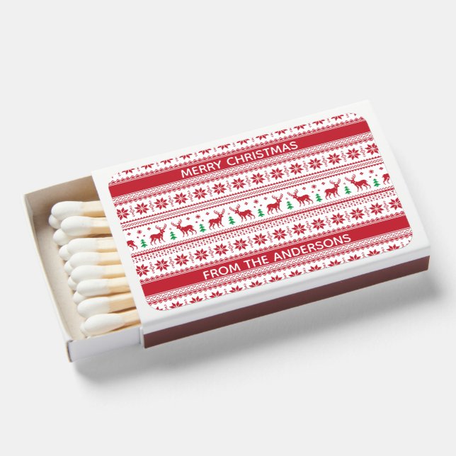 Fair Isle Christmas Design Matchbox Favor Matchboxes (Front Open)