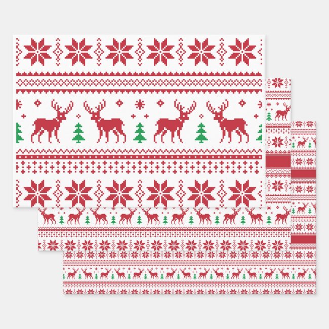 Fair Isle Christmas Design Wrapping Paper Sets