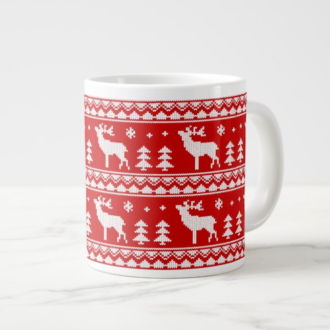 Fair Isle Christmas Sweater Pattern Giant Coffee Mug (Front Right)