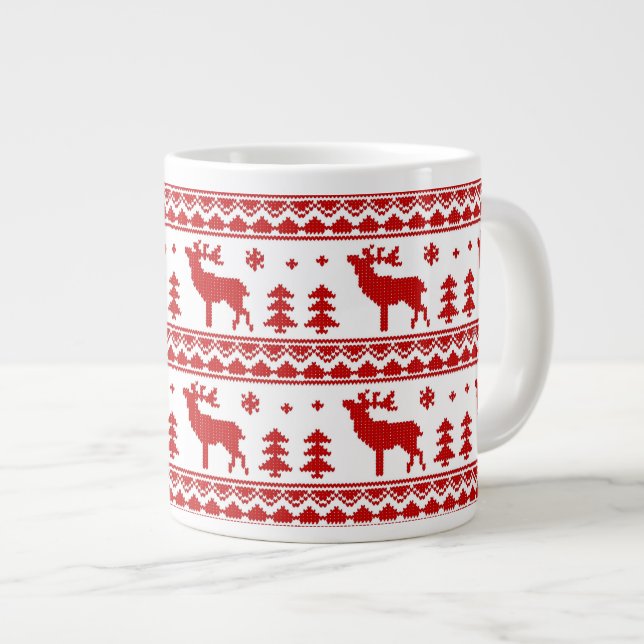 Fair Isle Christmas Sweater Pattern Large Coffee Mug (Front Right)