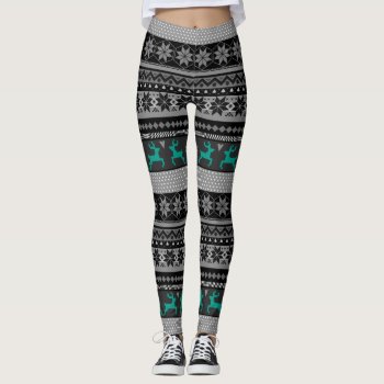 Fair Isle (customizable Color Reindeer) Leggings by K2Pphotography at Zazzle