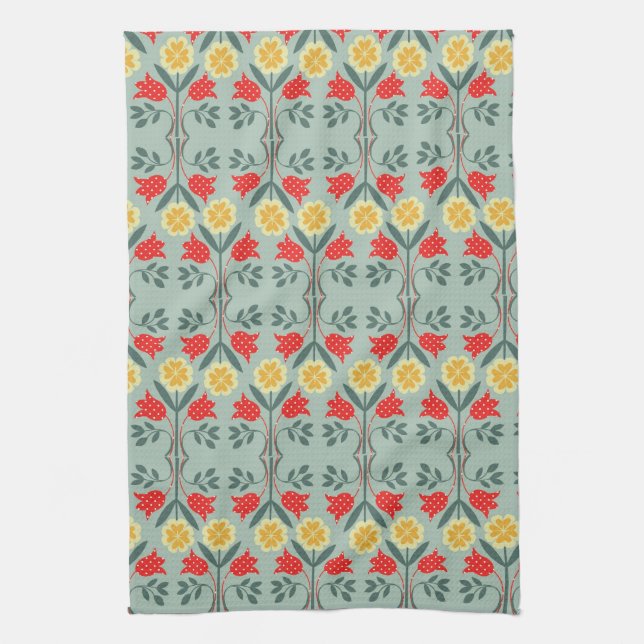 Fair isle fairisle floral retro hipster pattern towel (Vertical)